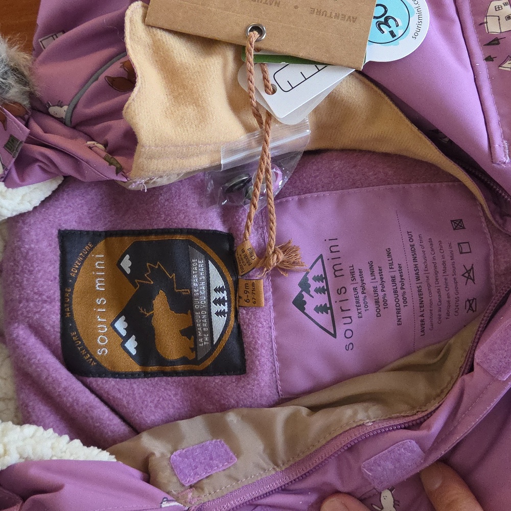 Souris Mini 6-9 Months NEW Purple Hooded Baby Waterproof Snowsuit with Fur Trim - Picture 5 of 14